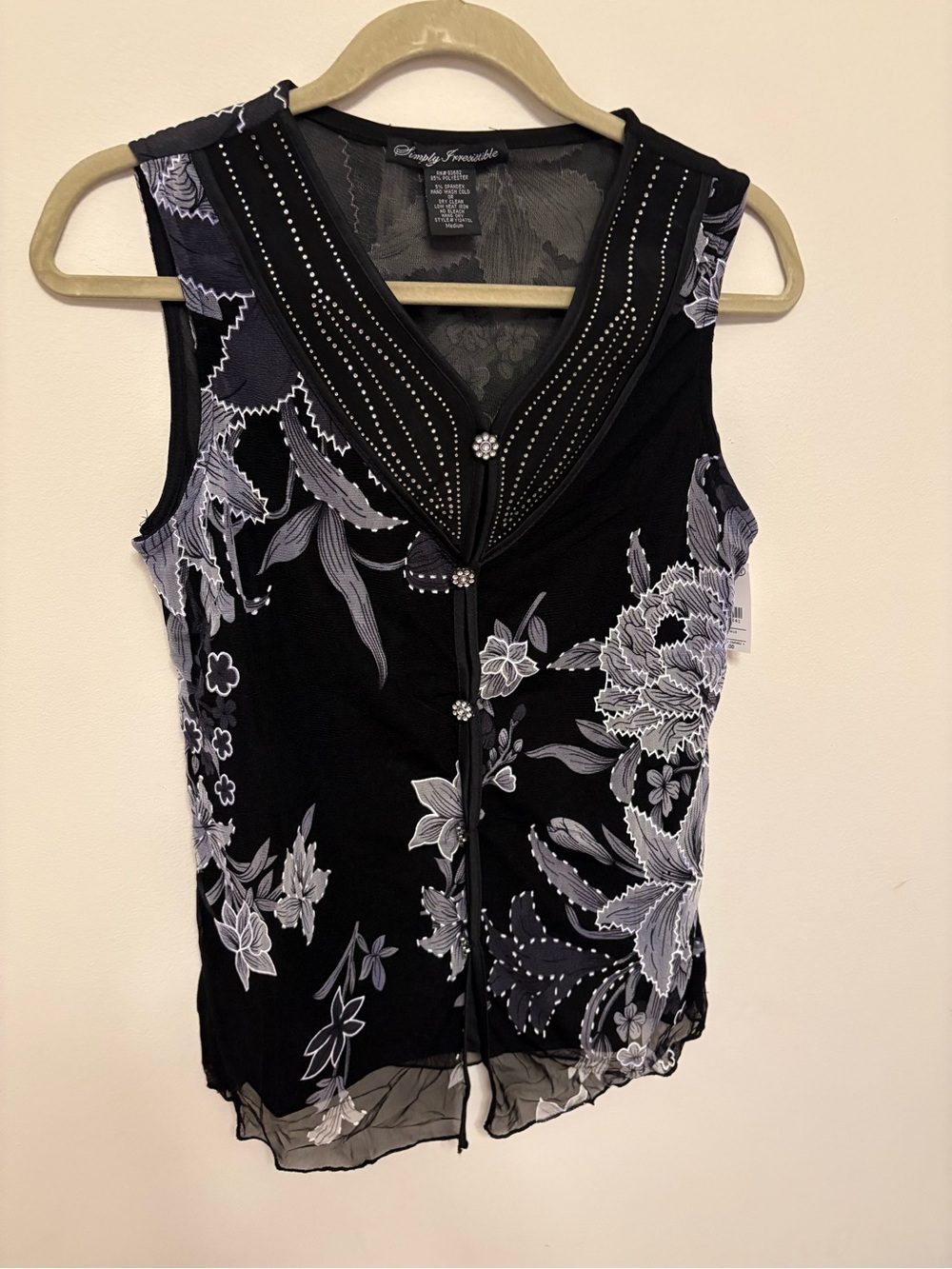 NWT vintage Black Floral Sheer Mesh Sleeveless Blouse Sz M Whimsigoth fairycore